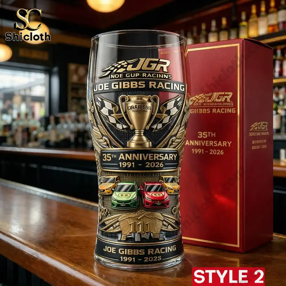 Alternative view of NASCAR Joe Gibbs Racing 1991?2026 35th Anniversary 3D Relief Pint Glass