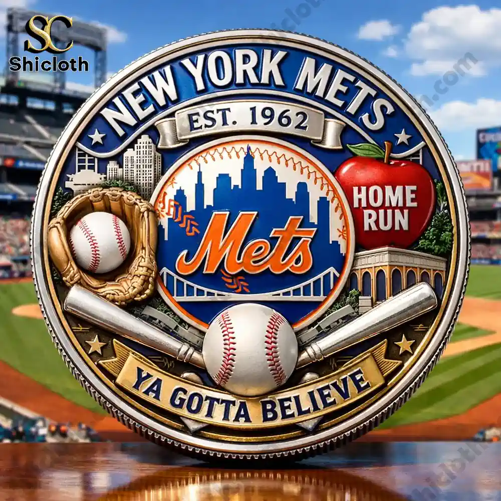 New York Mets believe commemorative coin with baseball glove bats skyline and home run apple!