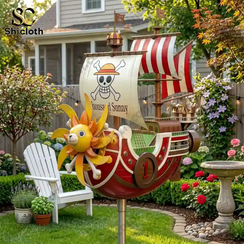 thousand sunny ship wind spinner in garden