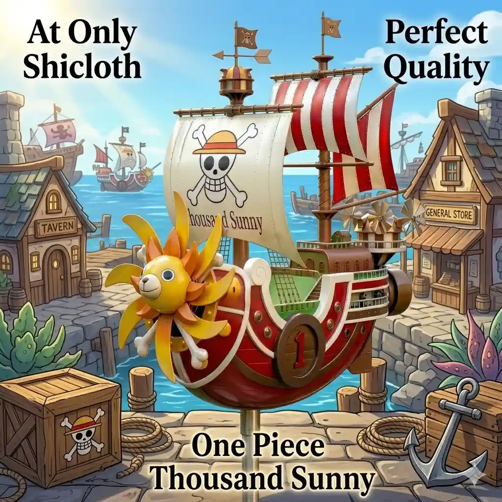 thousand sunny wind spinner in cartoon harbor scene