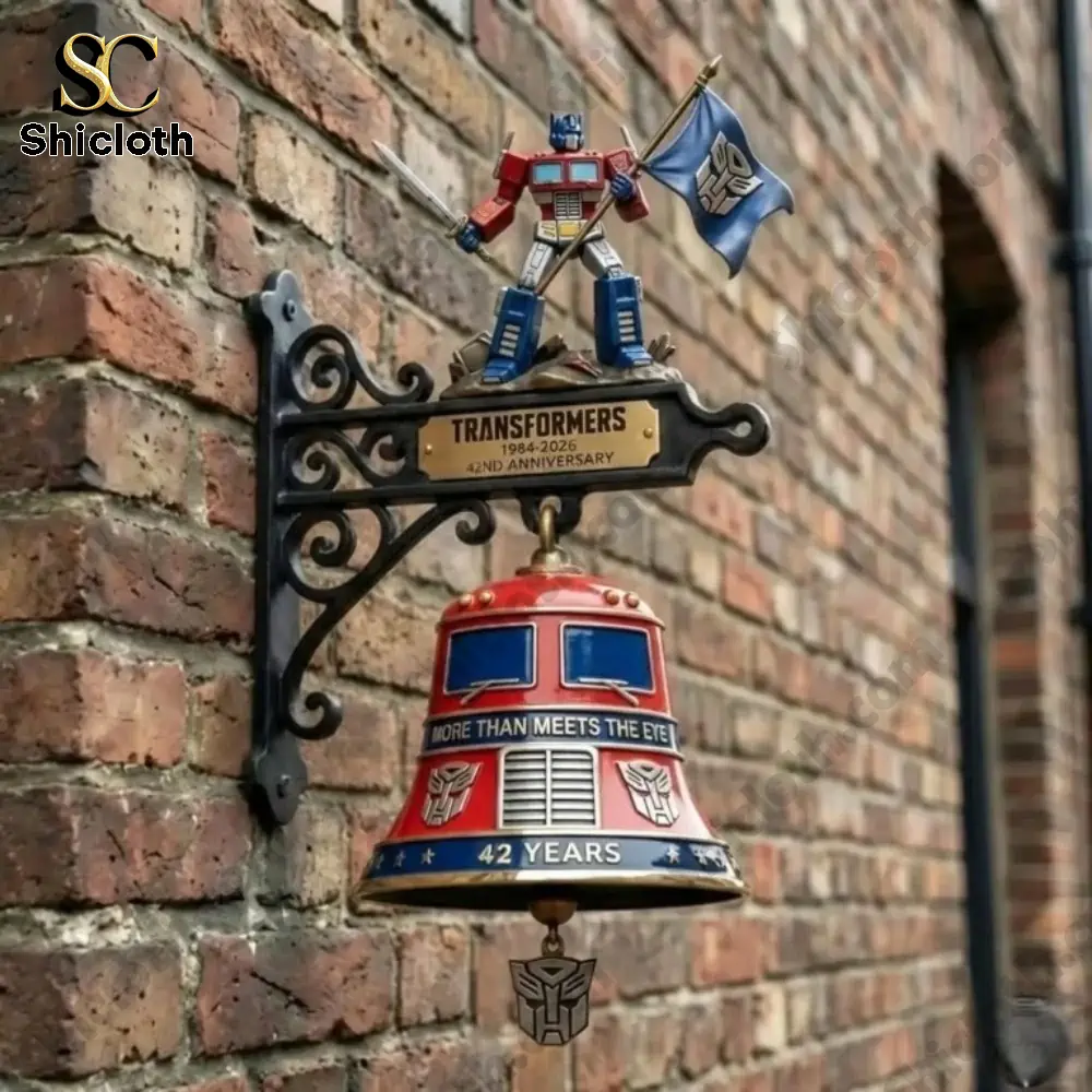 Optimus Prime transformers anniversary wall bell mounted on brick wall outside building!