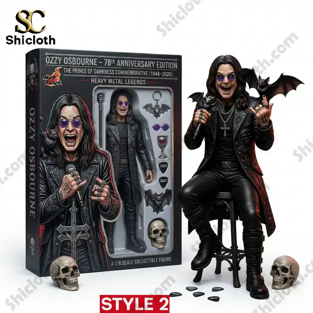 Ozzy Osbourne 78th Anniversary Tribute Pop! Figure 3 Ozzy Osbourne seated collectible figure with skull and bat accessories