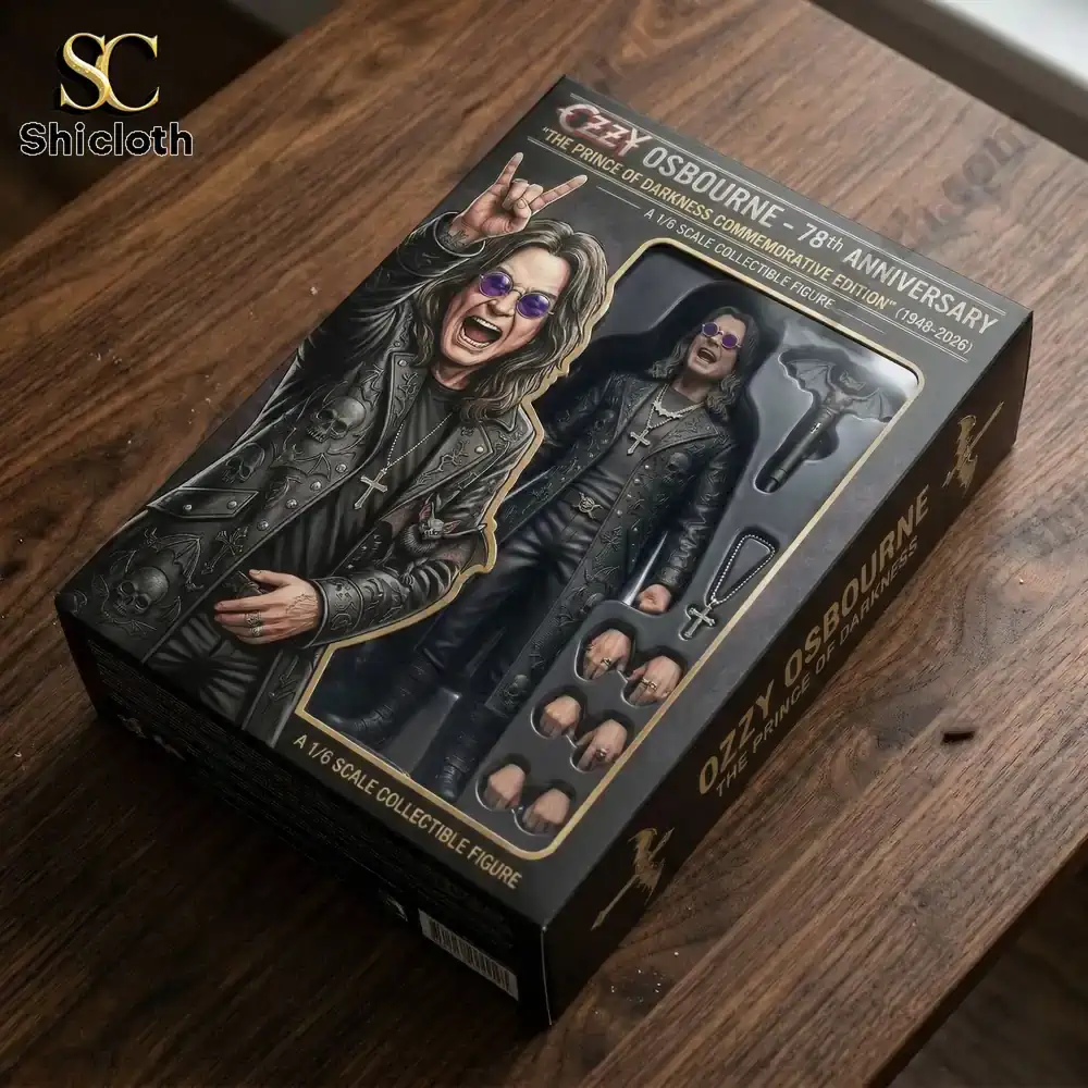 Ozzy Osbourne 78th Anniversary Tribute Pop! Figure 5 Ozzy Osbourne collectible box displayed on wooden table