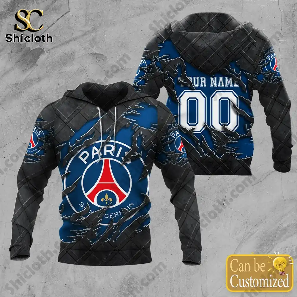 Paris Saint Germain blue black hoodie front and back design by Shicloth!
