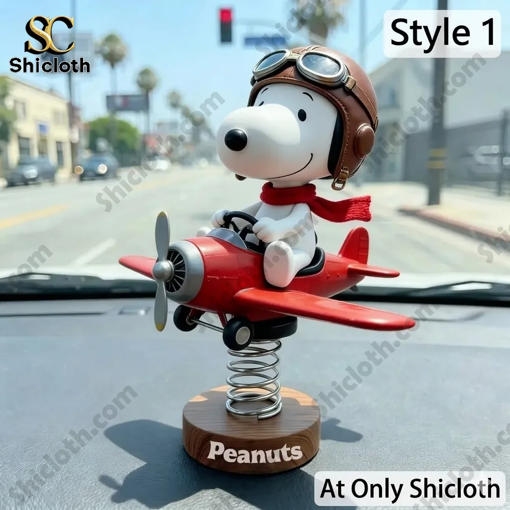 Snoopy flying ace bobblehead riding red airplane dashboard decoration inside car!