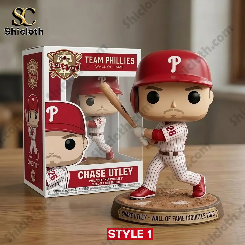 Philadelphia Phillies Chase Utley collectible figure standing beside themed display box!