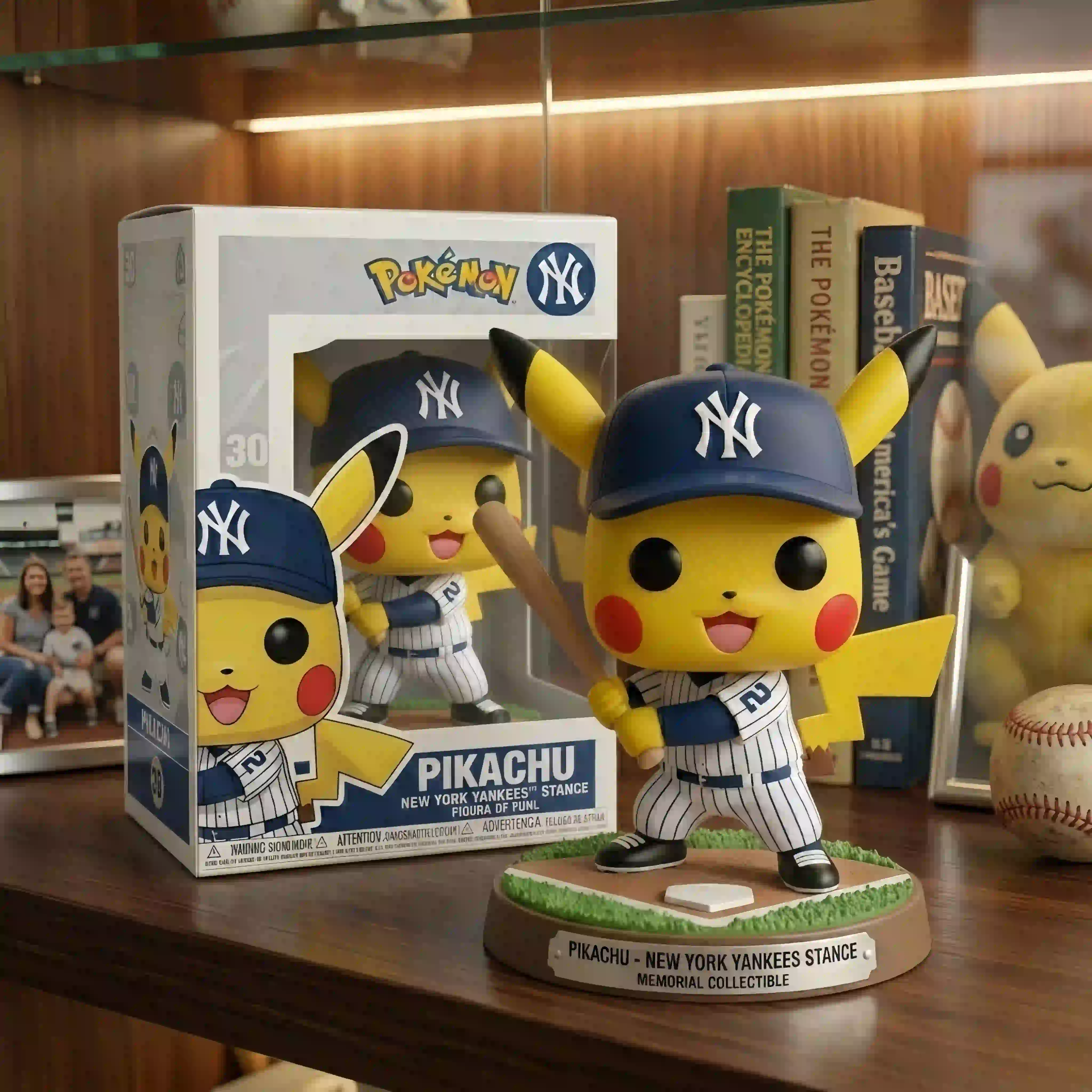 Pikachu New York Yankees baseball collectible figure with display box!