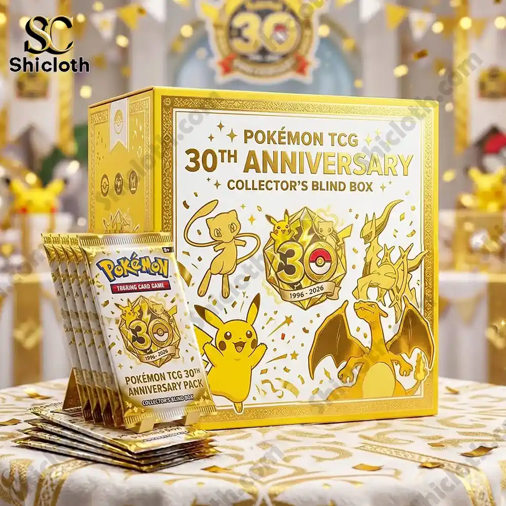 Pokemon TCG 30th Anniversary collector box with gold card packs on table