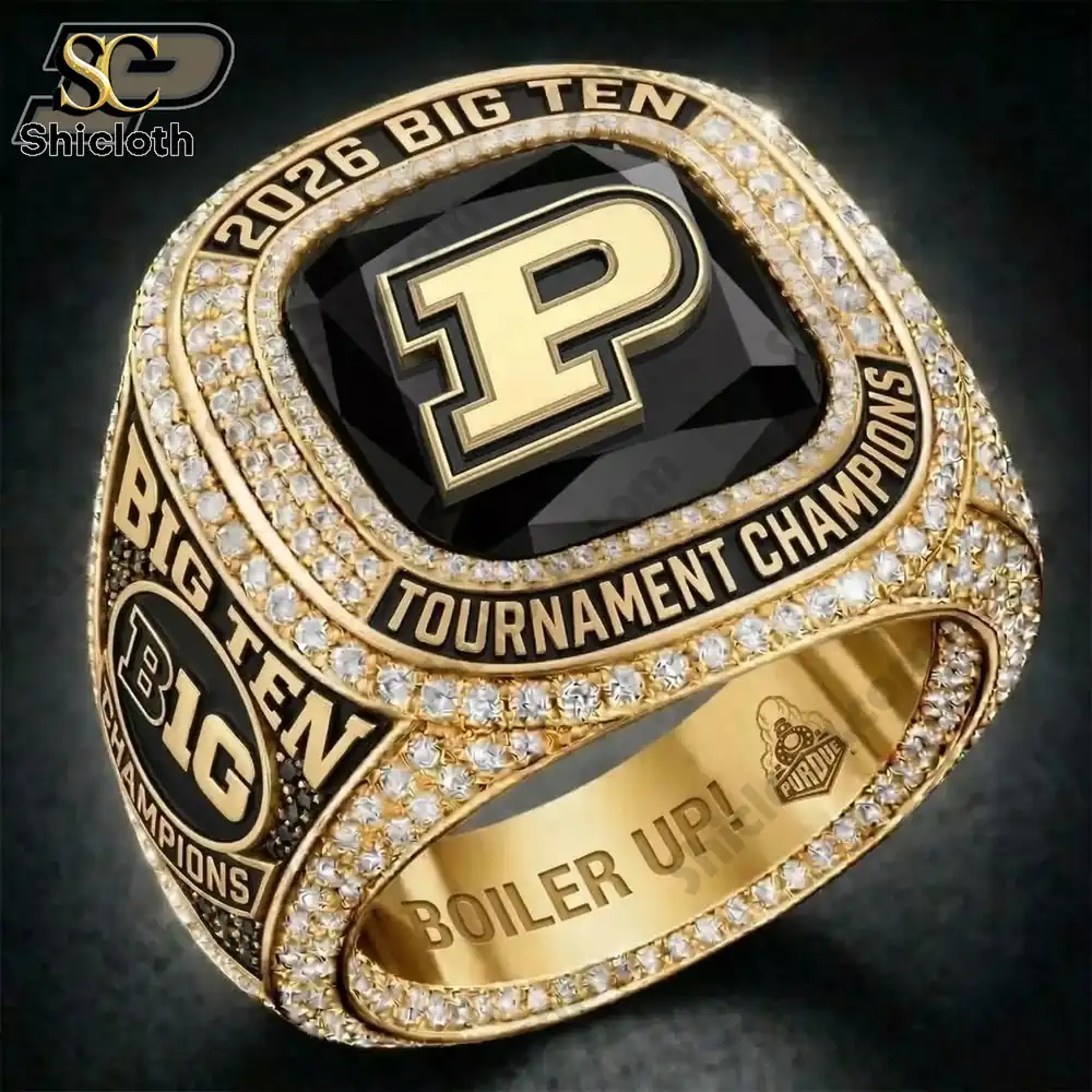 Close up of Purdue Boilermakers 2026 Big Ten championship ring!