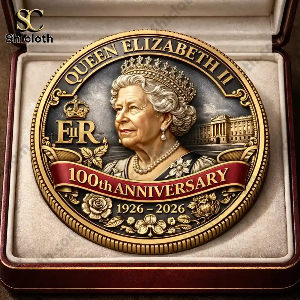 queen elizabeth ii commemorative coin portrait in display case!