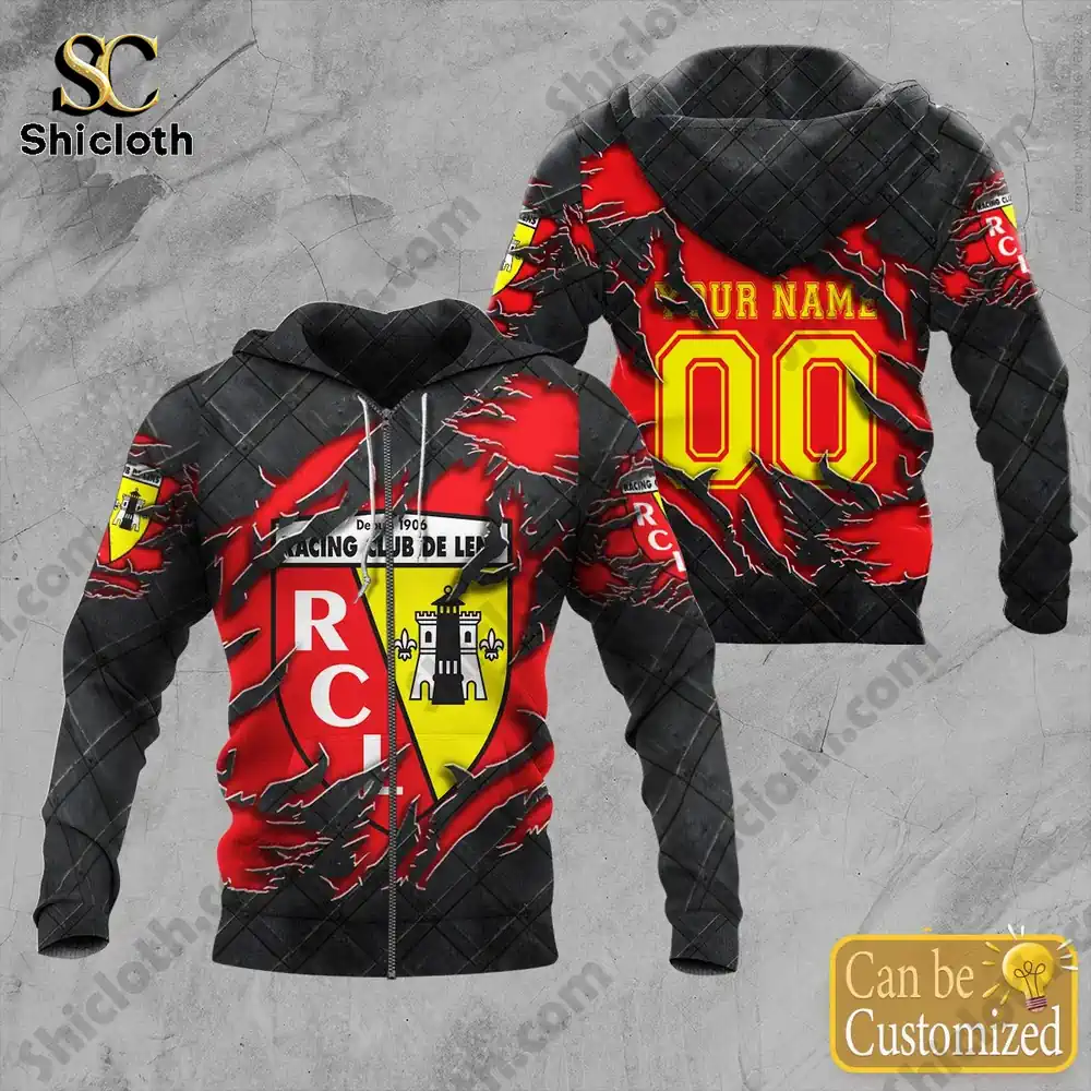 Red black racing club lens hoodie with club crest and custom name design!