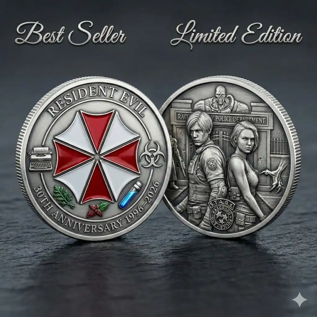 Resident Evil umbrella logo anniversary collectible coin with science and outbreak symbols!
