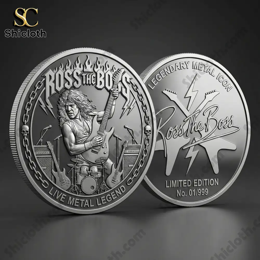 Ross The Boss Friedman Live Metal Legend Commemorative Coin 3 Close up metal coin with guitar player and engraved logo!