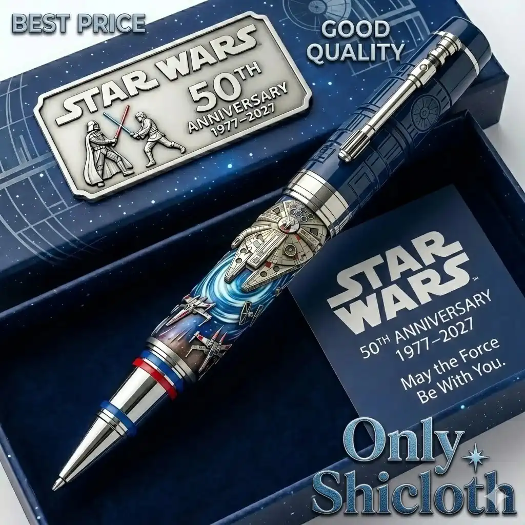 Star Wars commemorative pen with starship design displayed in blue box from Shicloth!