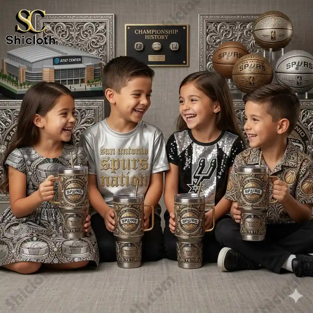 Children holding San Antonio Spurs tumbler cups smiling together!
