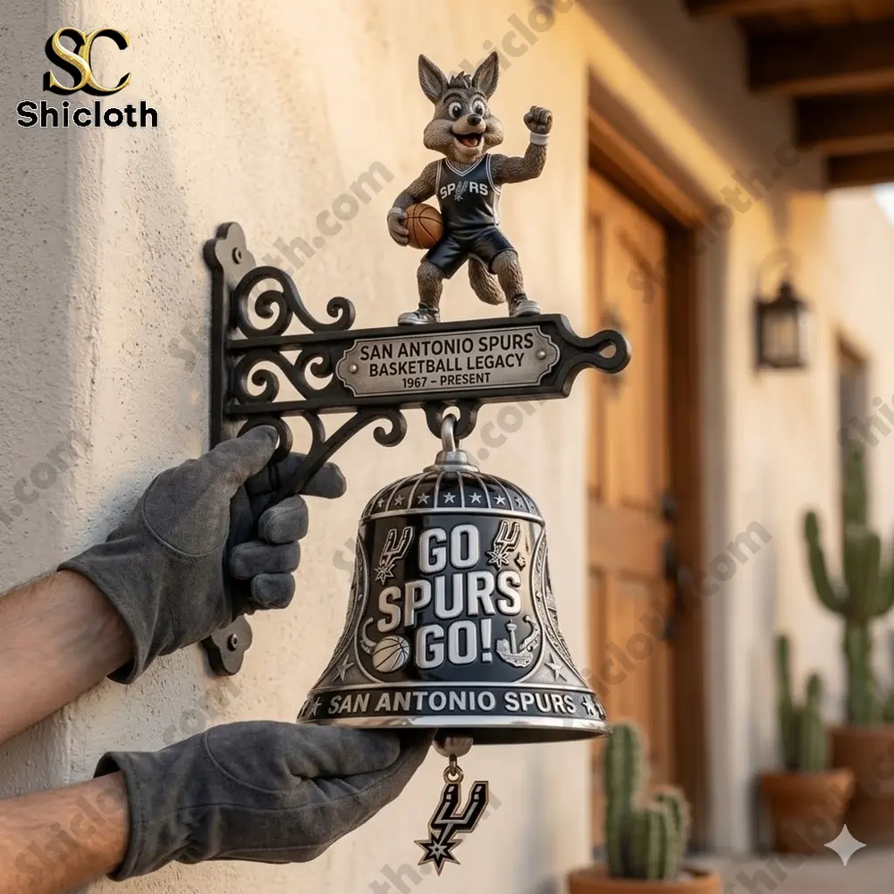 San Antonio Spurs Go Spurs Go wall bell with mascot figure hanging on house wall!