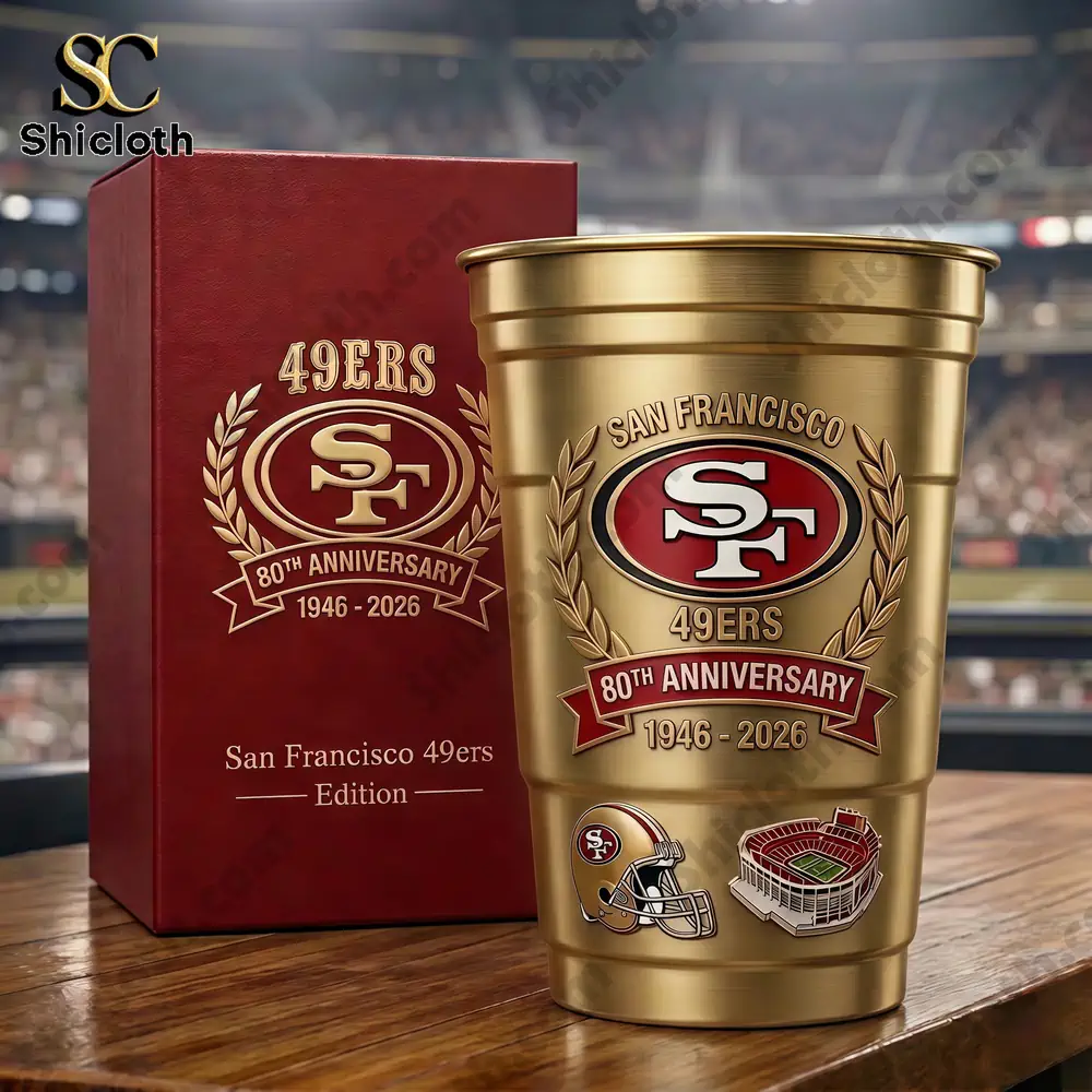 Golden commemorative cup for San Francisco Forty Niners eightieth anniversary with Shicloth gift box!