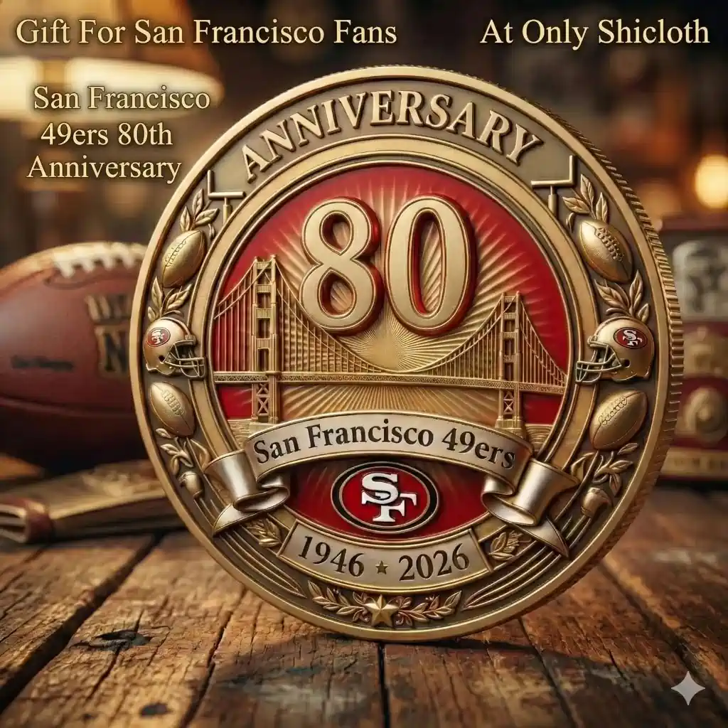 San Francisco Forty Niners eightieth anniversary commemorative coin with golden bridge design and team emblem from Shicloth!