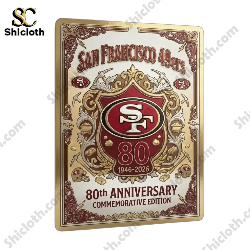San Francisco 49ers anniversary playing cards box with vintage gold design