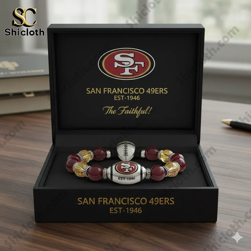 San Francisco Forty Niners bracelet displayed inside premium gift box!