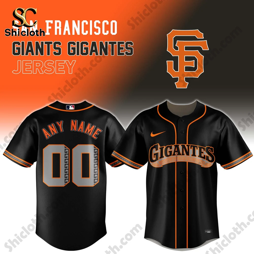 San Francisco Giants Gigantes black baseball jersey design by Shicloth with front and back view!
