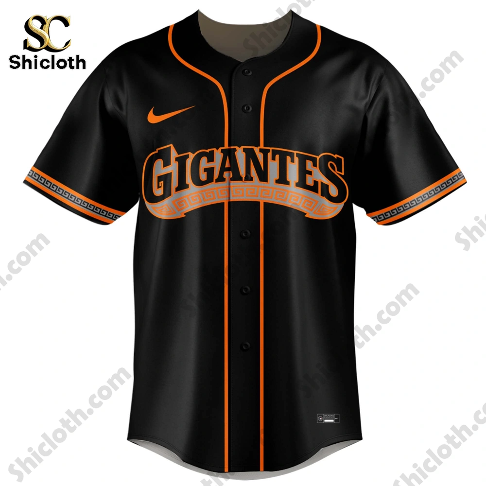 Front view of San Francisco Giants Gigantes black baseball jersey by Shicloth!