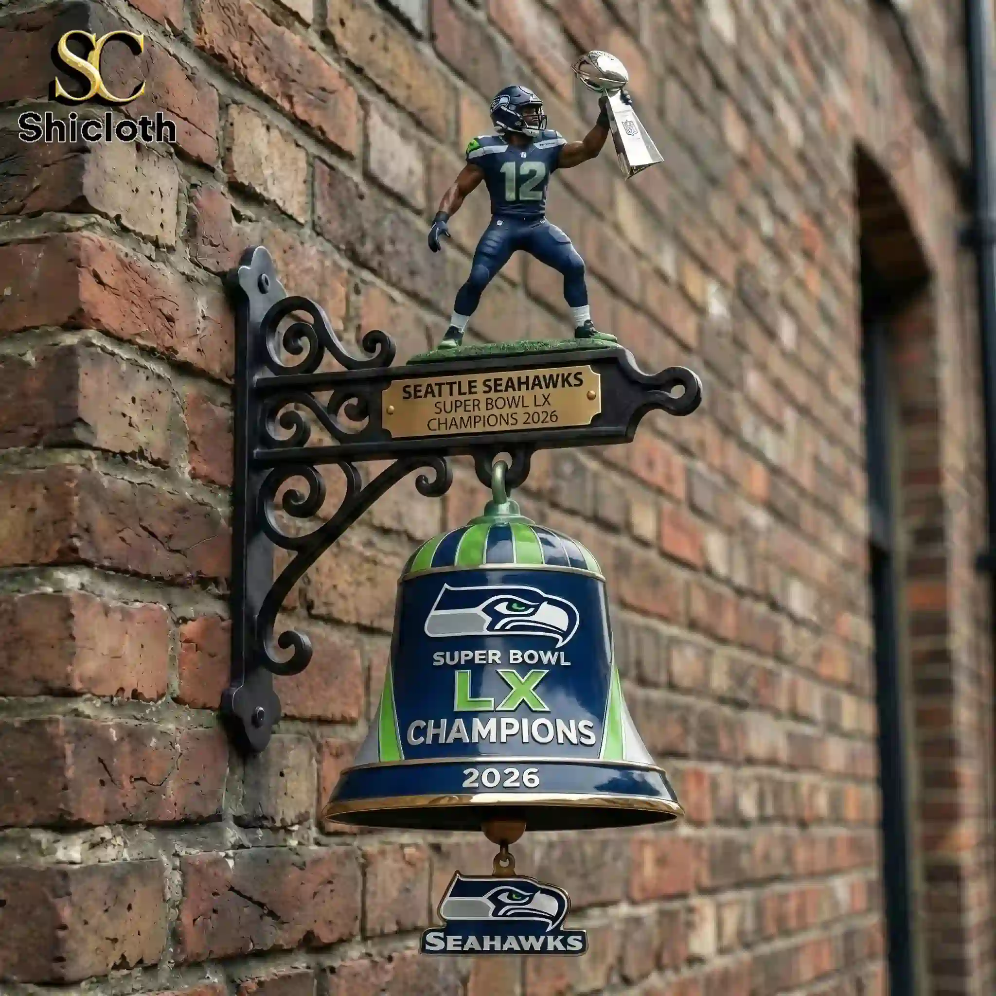 Seattle Seahawks Super Bowl LX champions wall bell mounted on brick wall!