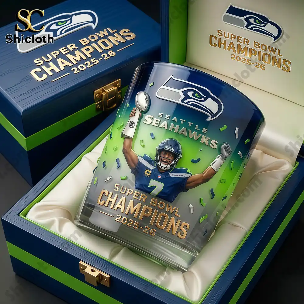 Seattle Seahawks champion whiskey glass in premium gift box by Shicloth!