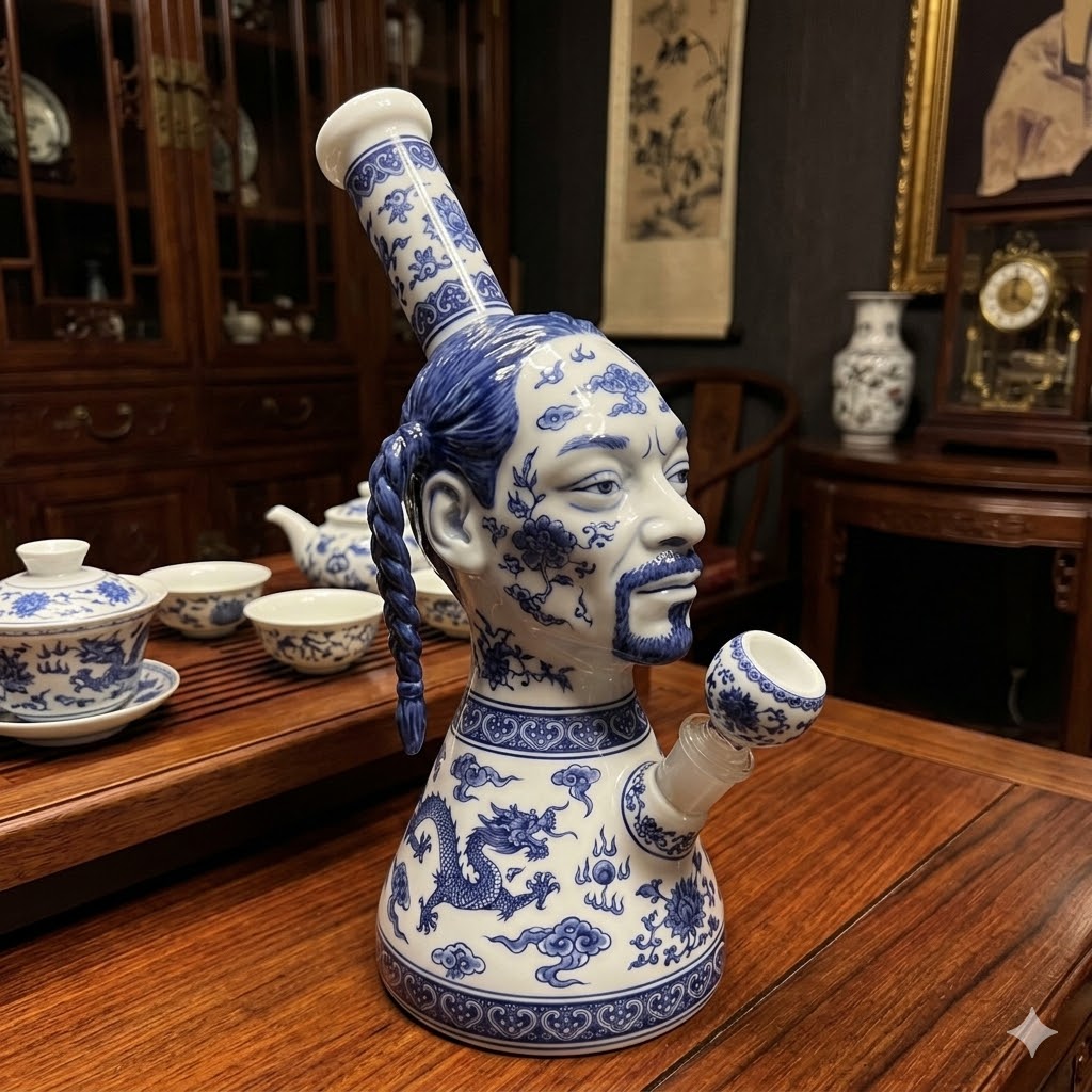 Snoop Dogg Blue and White Porcelain Bong-3