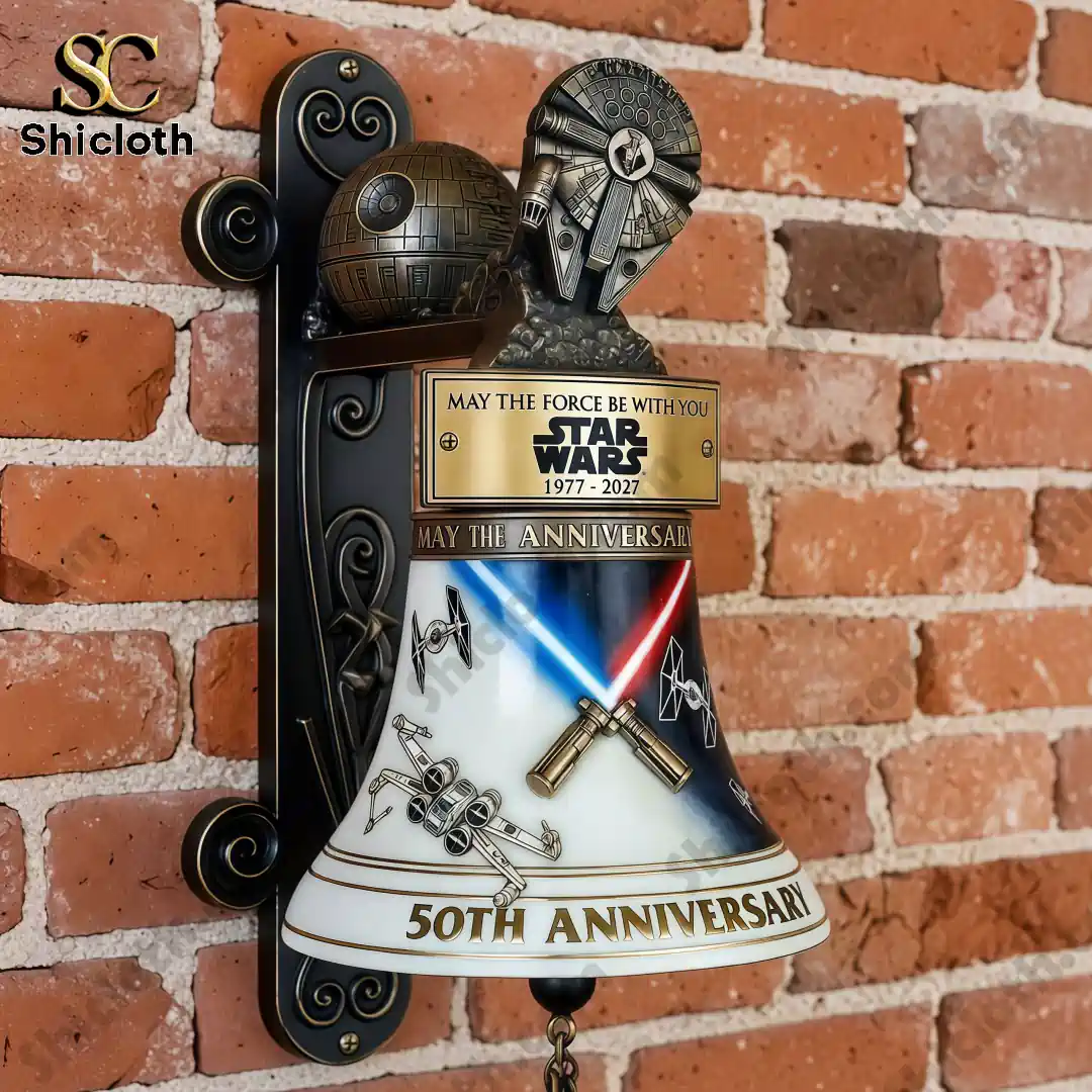 Star Wars anniversary wall bell mounted on brick wall with Shicloth branding!