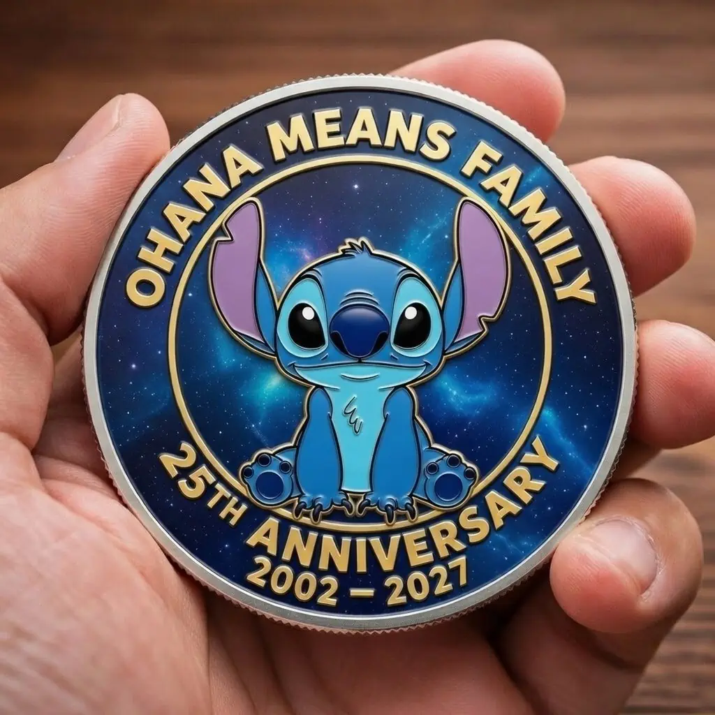 Stitch ohana means family commemorative coin with galaxy background!