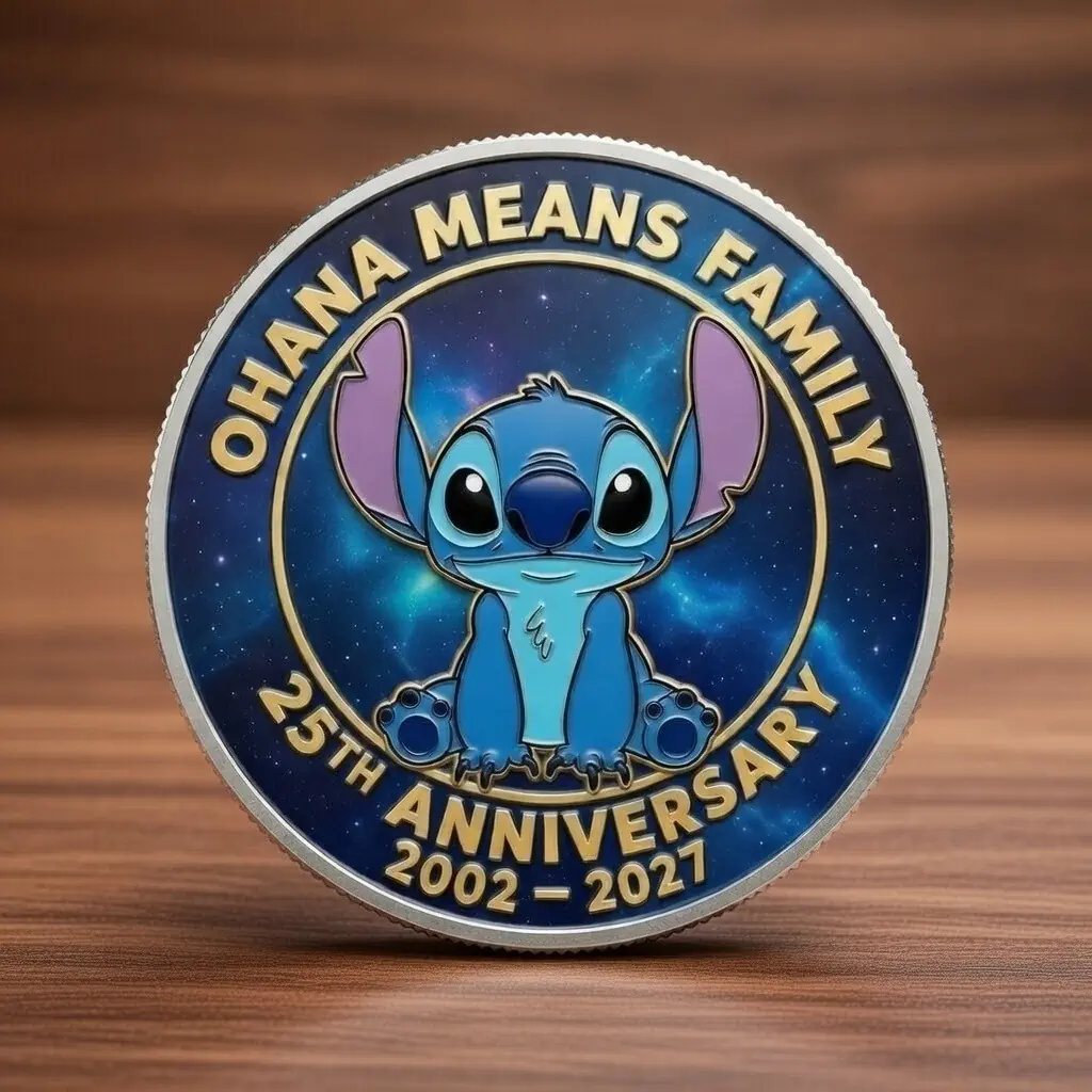 Stitch ohana means family anniversary collectible coin on wooden table!