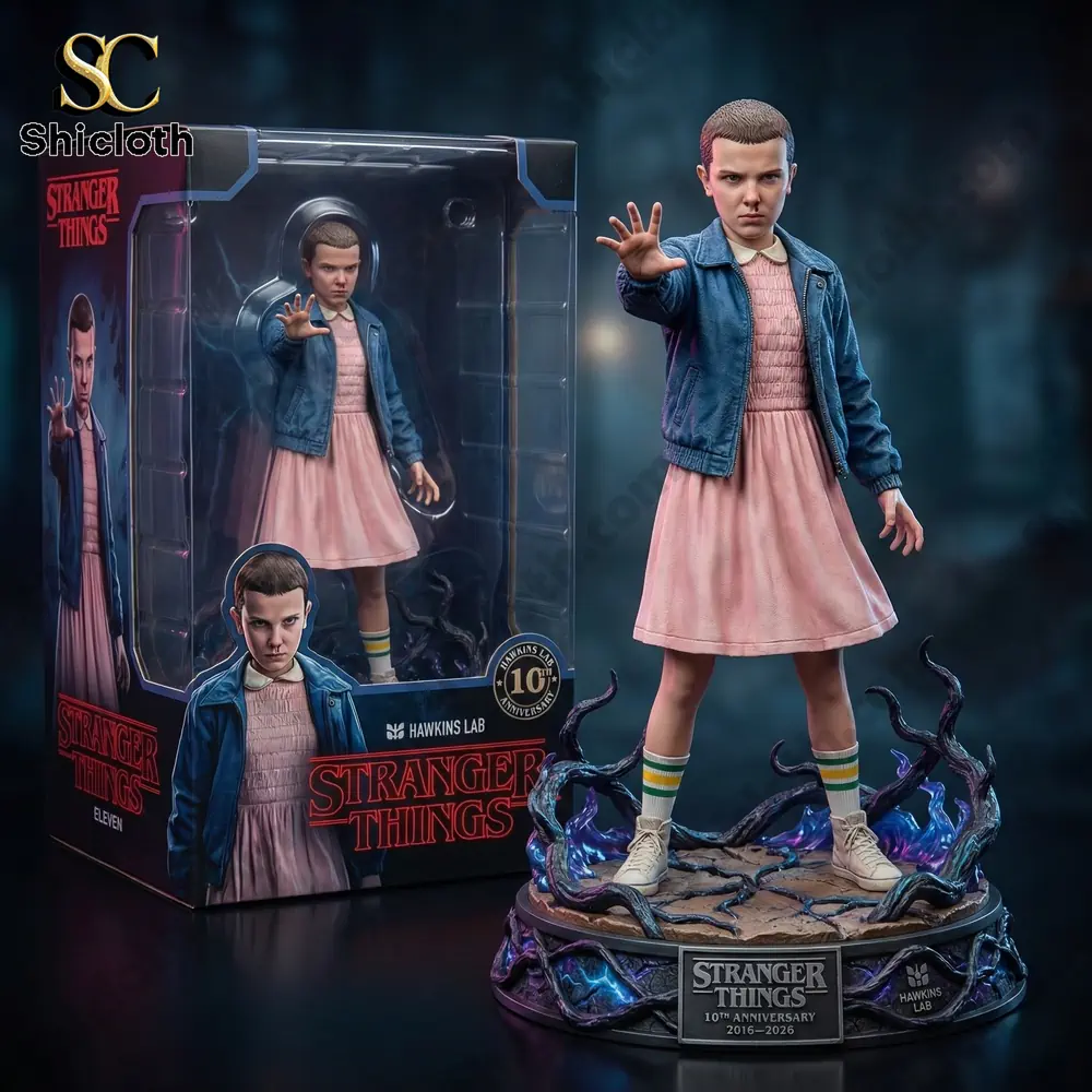 Eleven psychic power statue Stranger Things 10th anniversary collector figure with display box by Shicloth.
