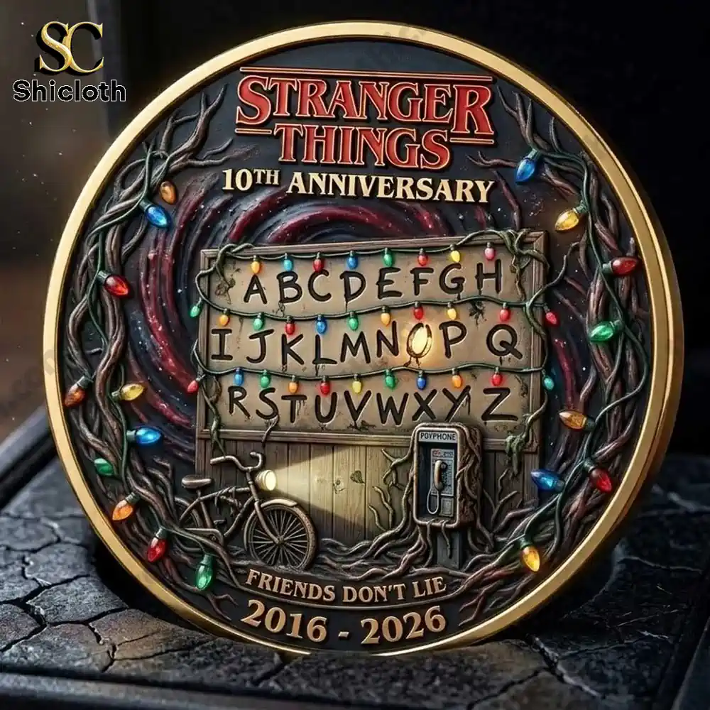 Stranger Things anniversary coin back design with alphabet lights wall by Shicloth!