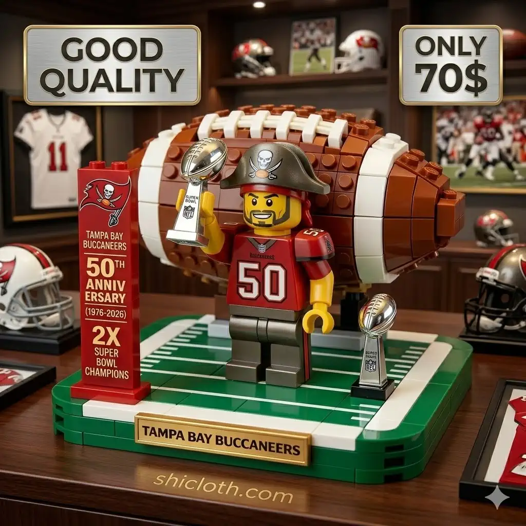 Brick football display set placed in a sports themed room!