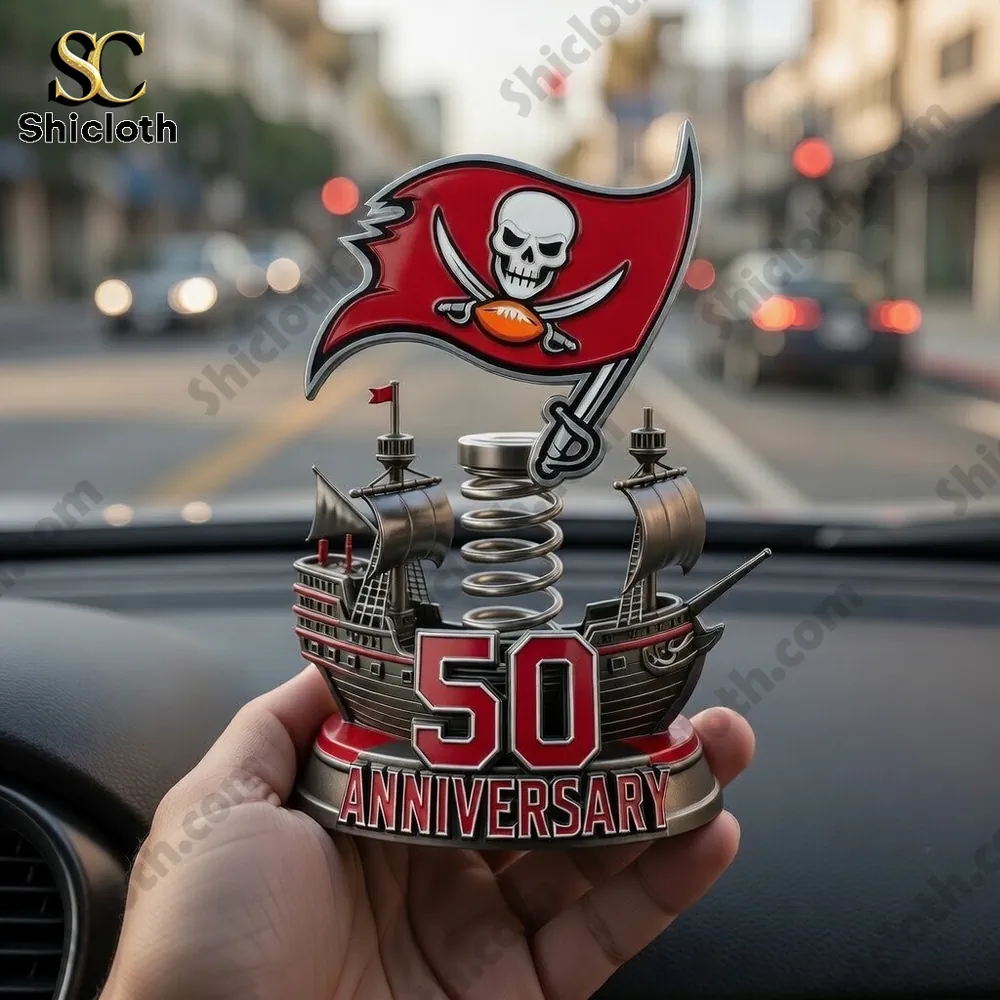 Tampa Bay Buccaneers fiftieth anniversary pirate ship spring bobblehead car dashboard decor by Shicloth!