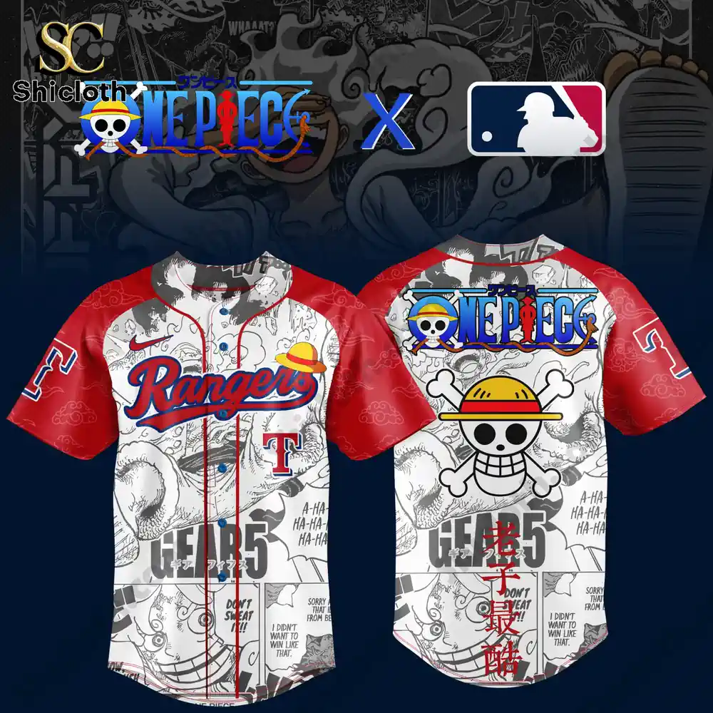 Front and back view of texas rangers one piece baseball jersey design!