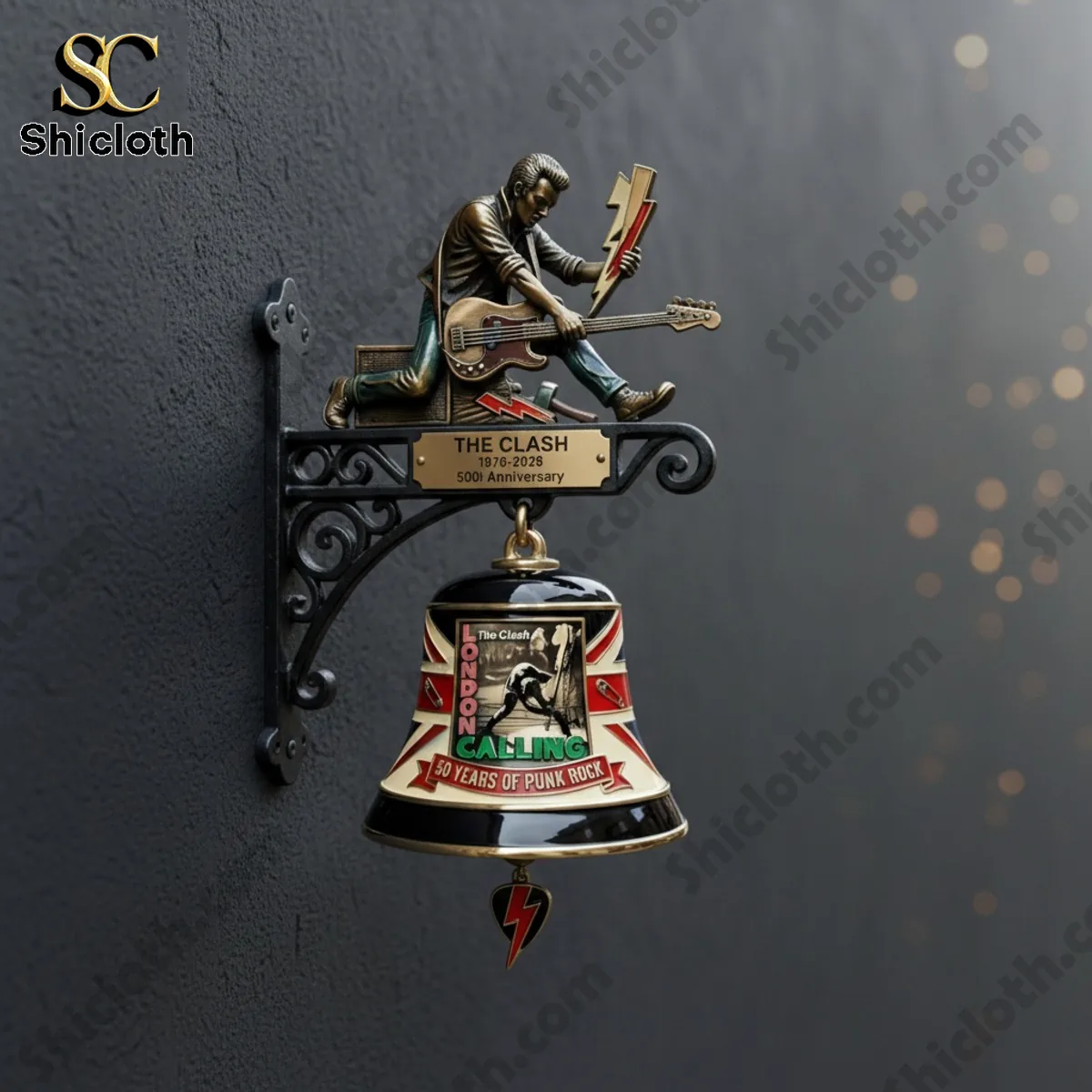 The Clash commemorative wall bell mounted on dark wall background!