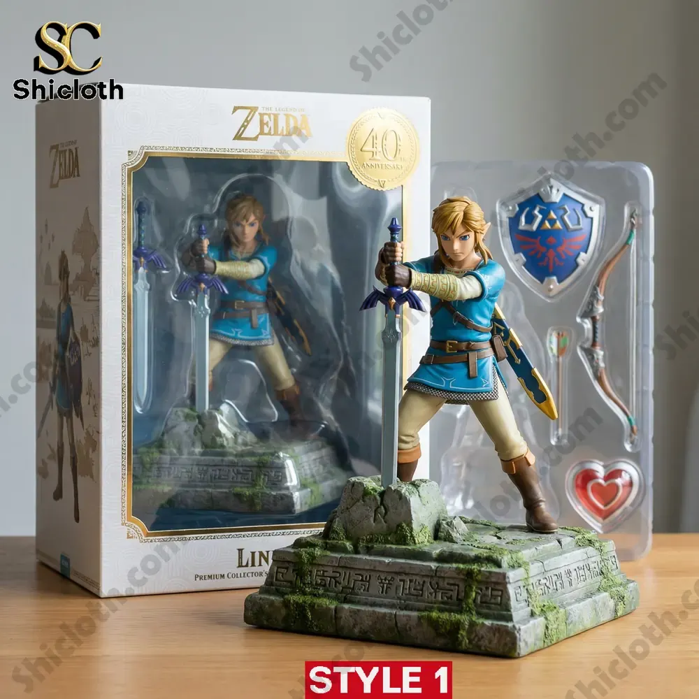 Link blue outfit figure with sword shield and accessories in collector box!