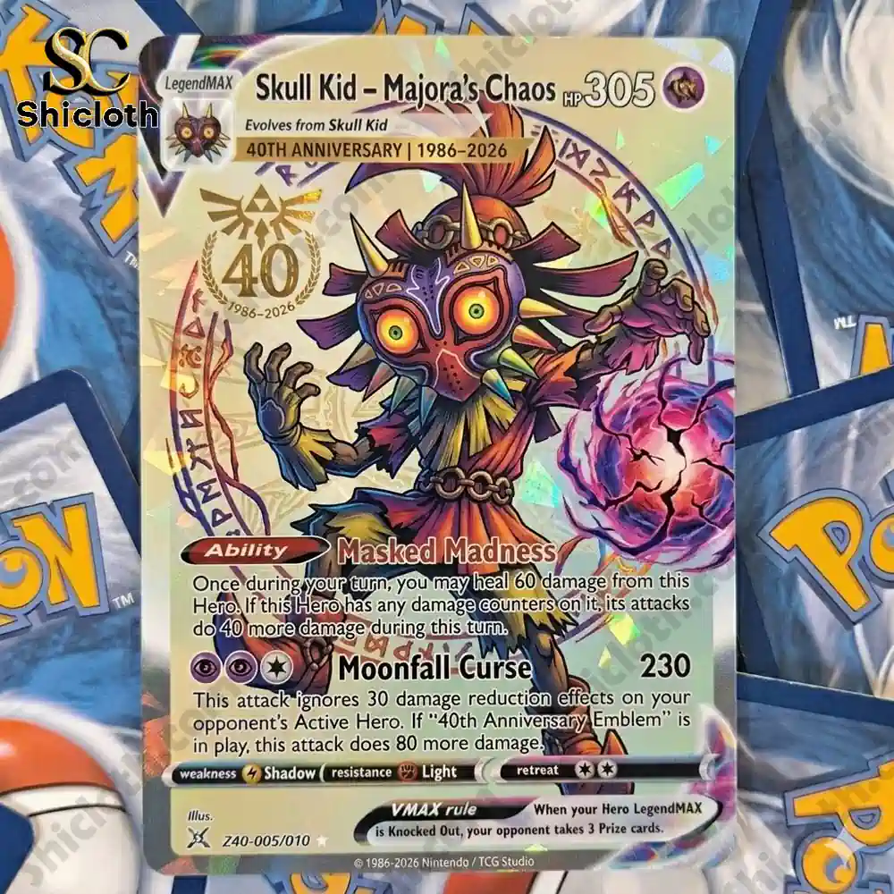 Skull Kid Majora themed Zelda trading card with vibrant artwork from ShiclothV!