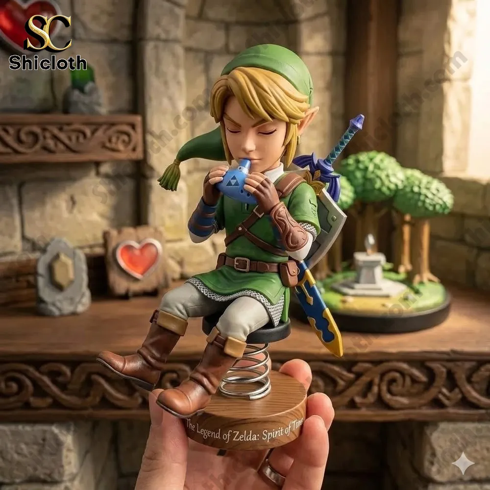 Link ocarina bobblehead figure from Zelda on spring base by Shicloth!