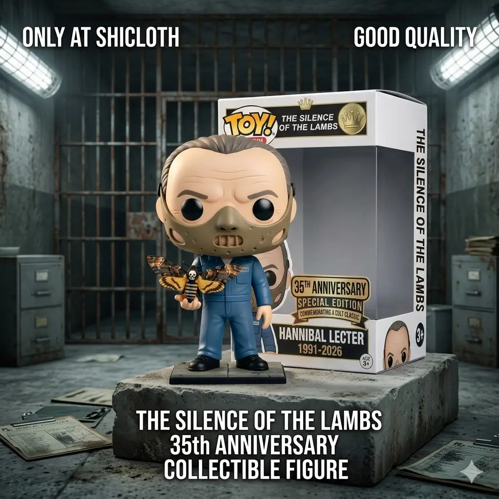 Collectible figure with mask standing in prison setting beside product box