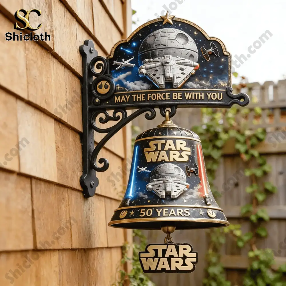 Star Wars wall bell mounted on wooden exterior wall