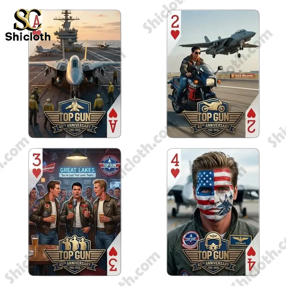 Top Gun card featuring pilot with American flag face paint