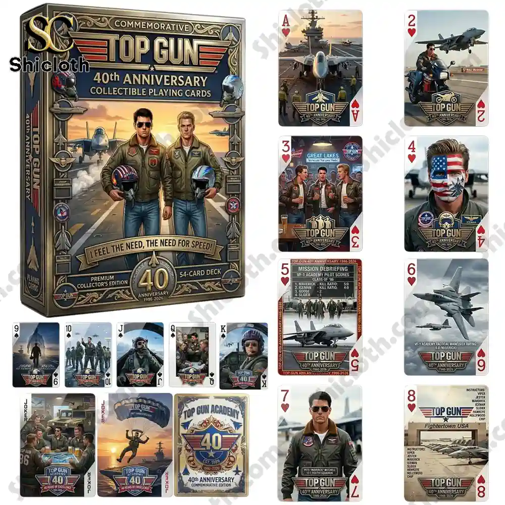 Top Gun 40th Anniversary Commemorative Edition Playing Cards 4 Full Top Gun anniversary playing card deck with multiple illustrated cards
