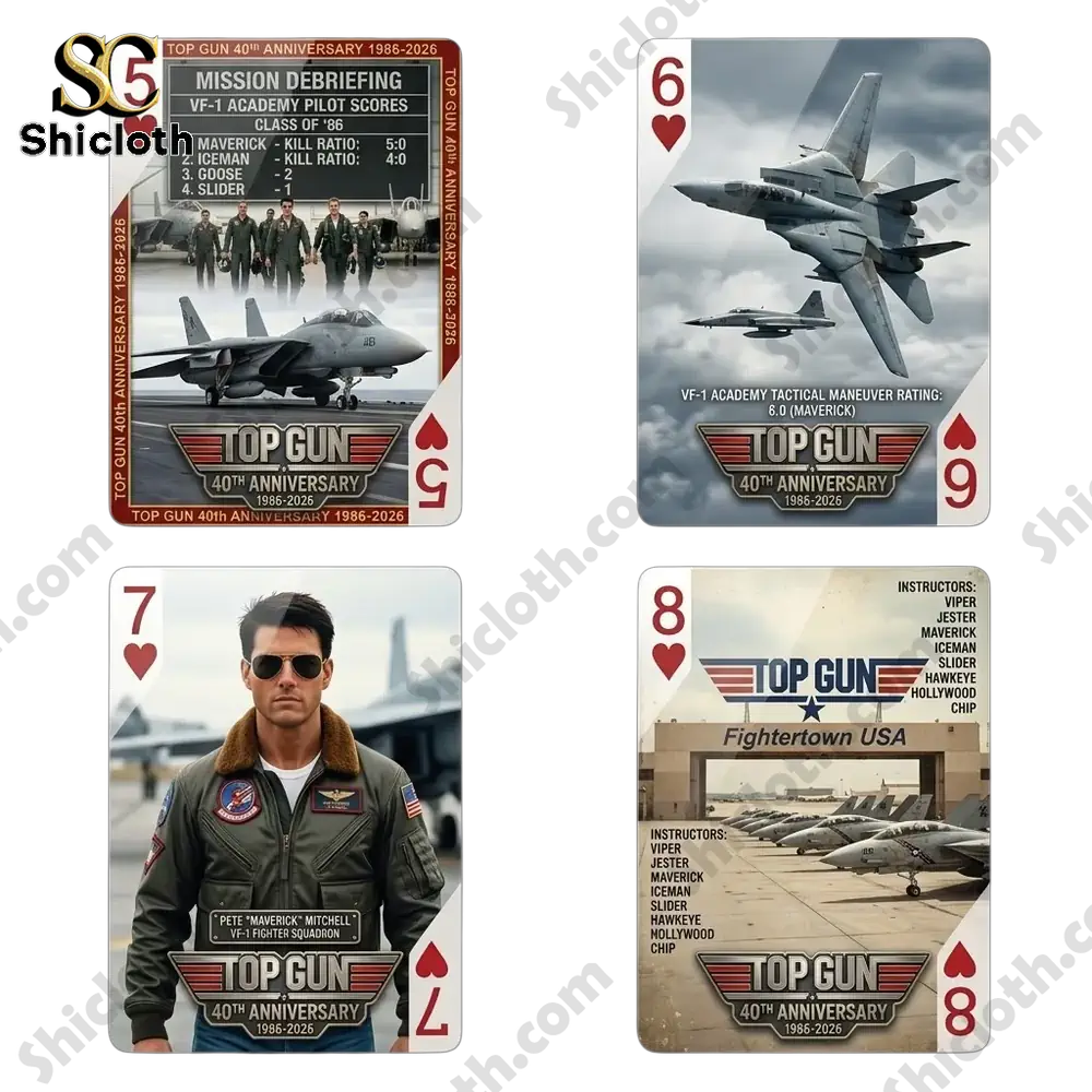 Top Gun 40th Anniversary Commemorative Edition Playing Cards 5 Top Gun playing card showing fighter jet on aircraft carrier deck