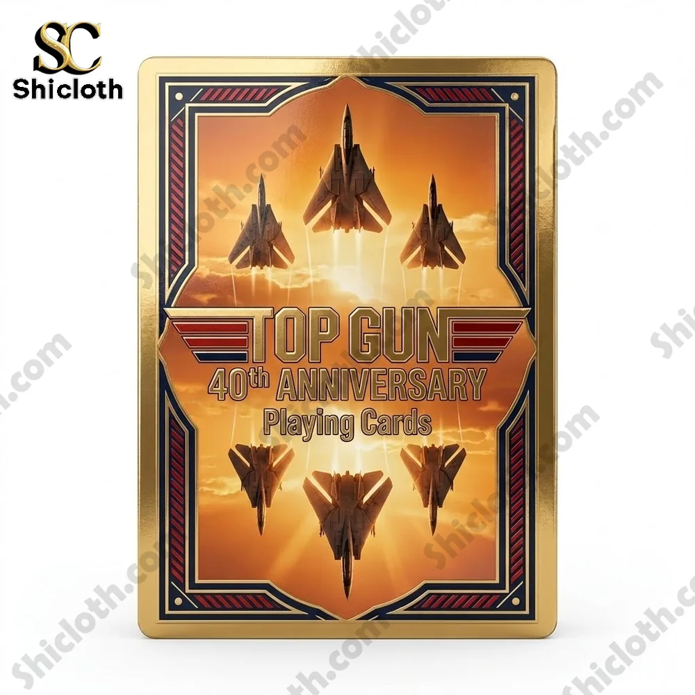 Top Gun playing card back design with fighter jets in golden sky