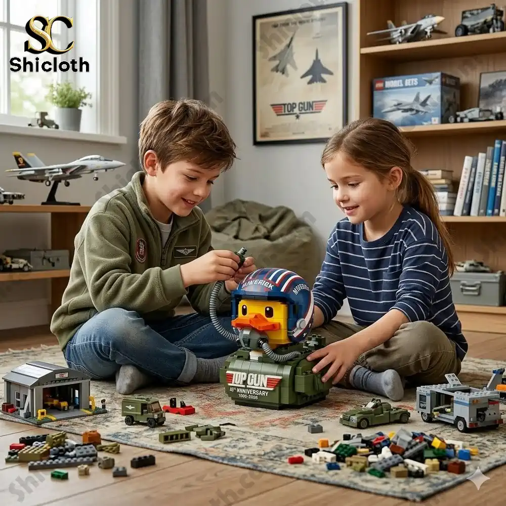 Kids building pilot duck block toy at home