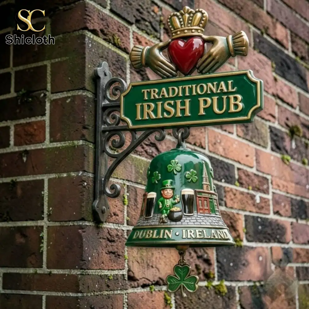 Traditional Irish pub wall bell hanging on brick wall sign!