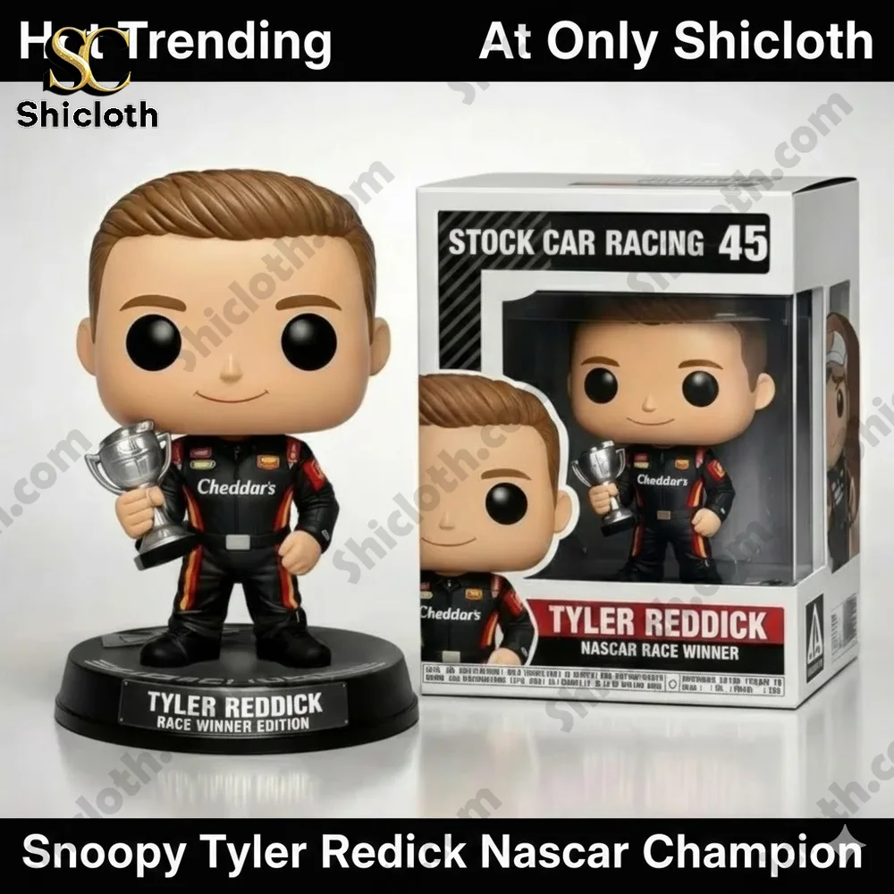 Tyler Reddick nascar race winner style collectible figure holding trophy beside display box!